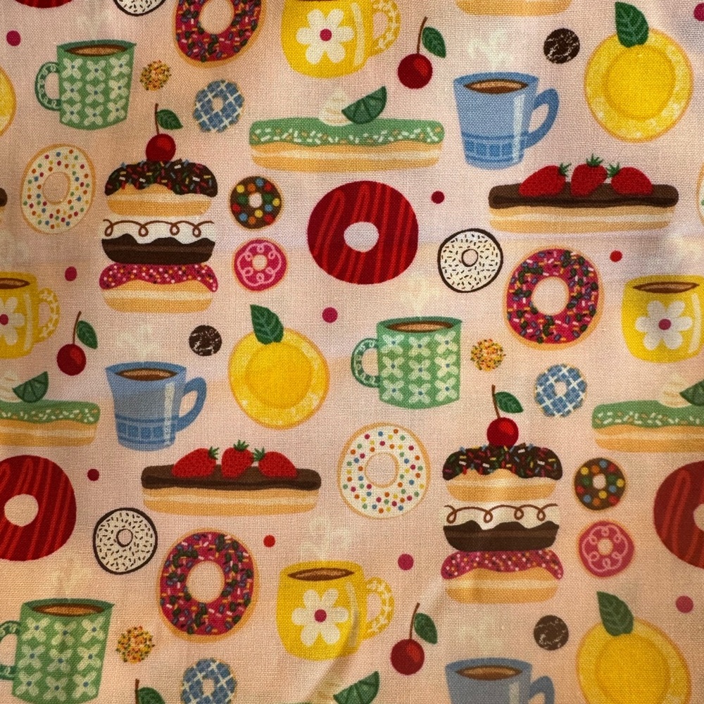 AZB Cotton Fabric D#73913 Donuts & Coffee Sweets Eclairs 44”w X 3 Yards Pink